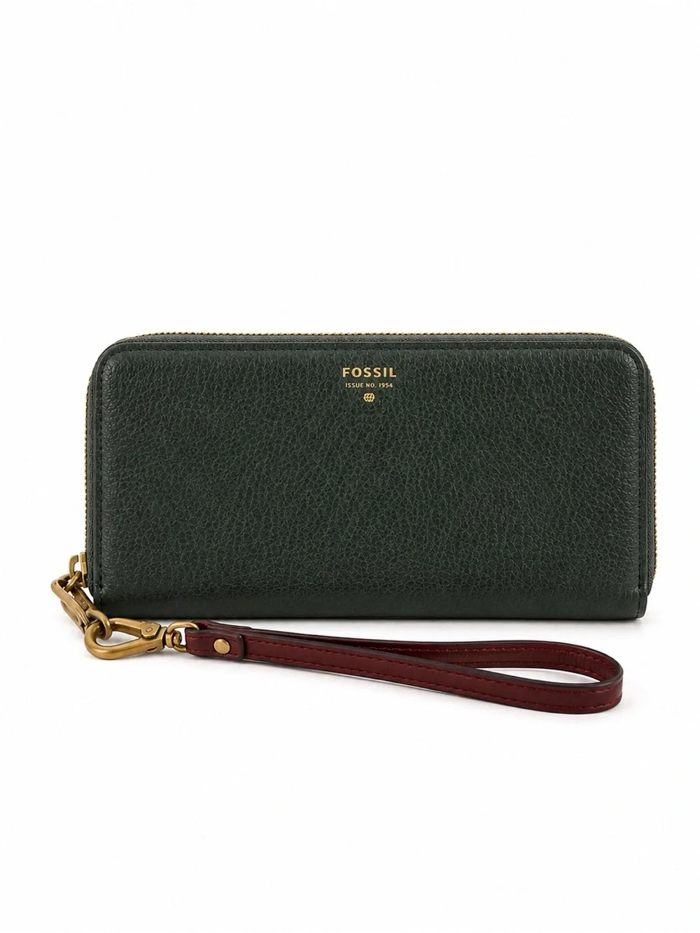 Fossil Green Leather Zip Around Wallet Wristlet Clutch